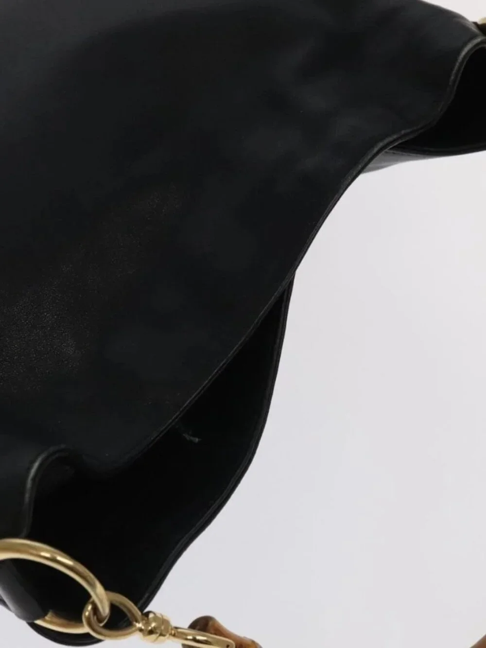 GUCCI Bamboo Hand Bag Leather 2way Black Gold 001 3754 1638 Auth ti2587